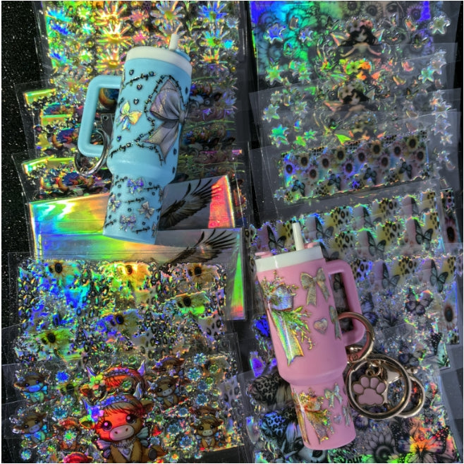 Wholesale Holographic Stickers Random 20pcs/50pcs/100pcs Cartoon Pattern Mini Travel  Cup Stickerlaser wraps